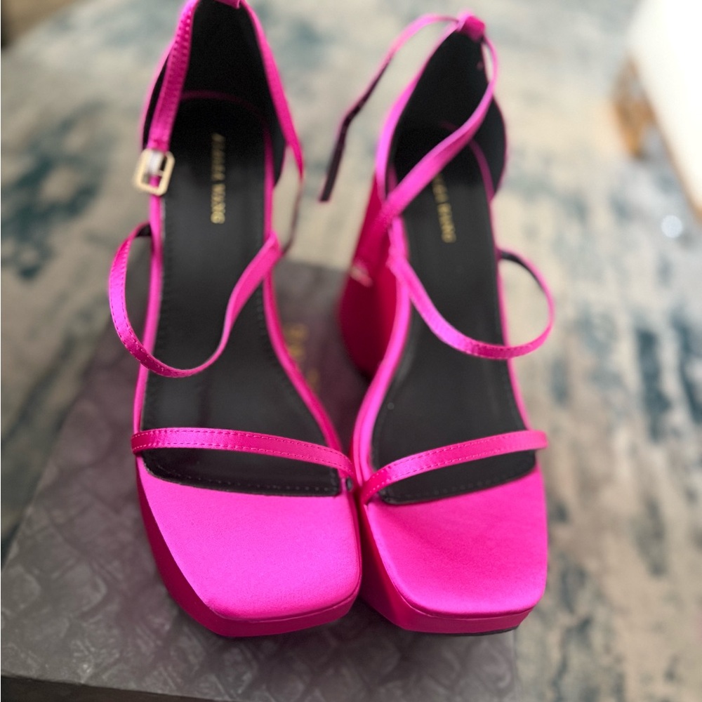 Vibrant Pink Platform Shoes with Cross-Over Straps
